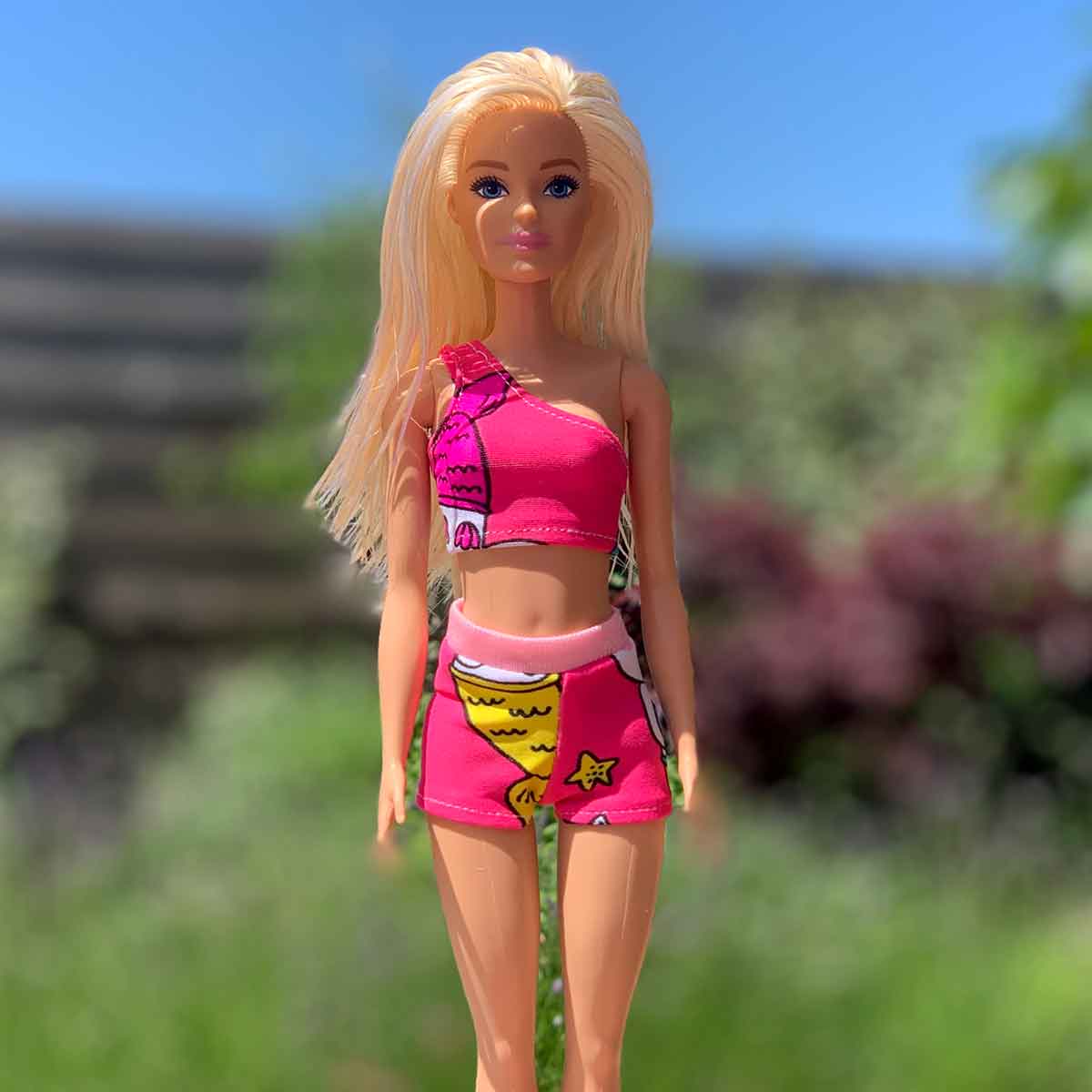 Barbie bikini roze met lichtroze band en zeemeerminkat
