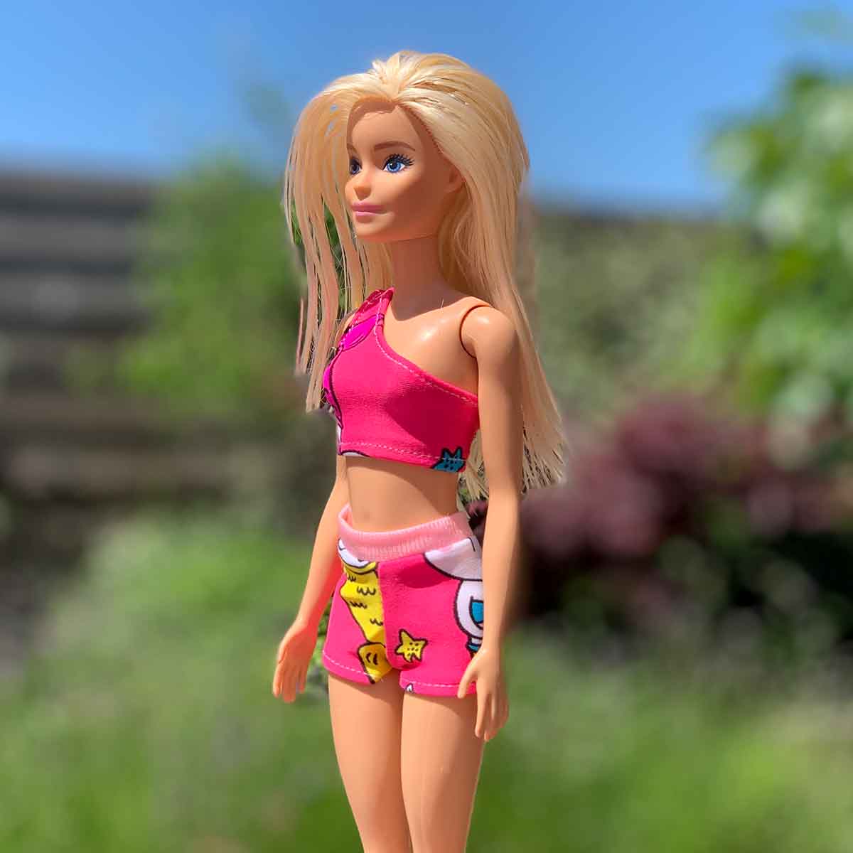Barbie bikini roze met lichtroze band en zeemeerminkat