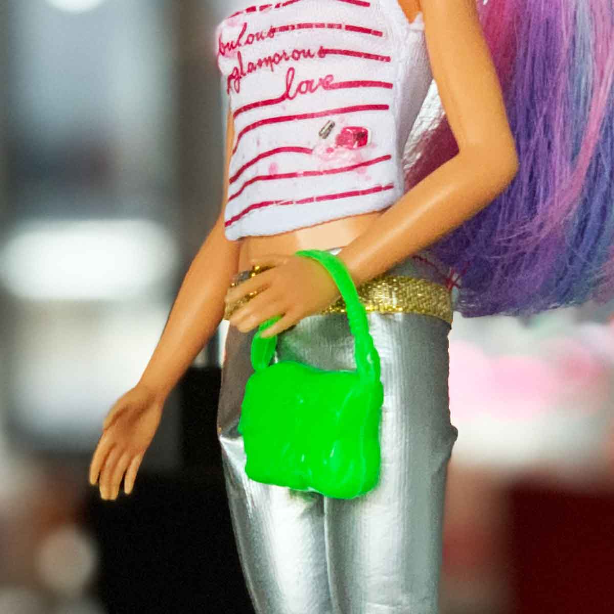 Barbie handtas groen met hart en kreukelmotief