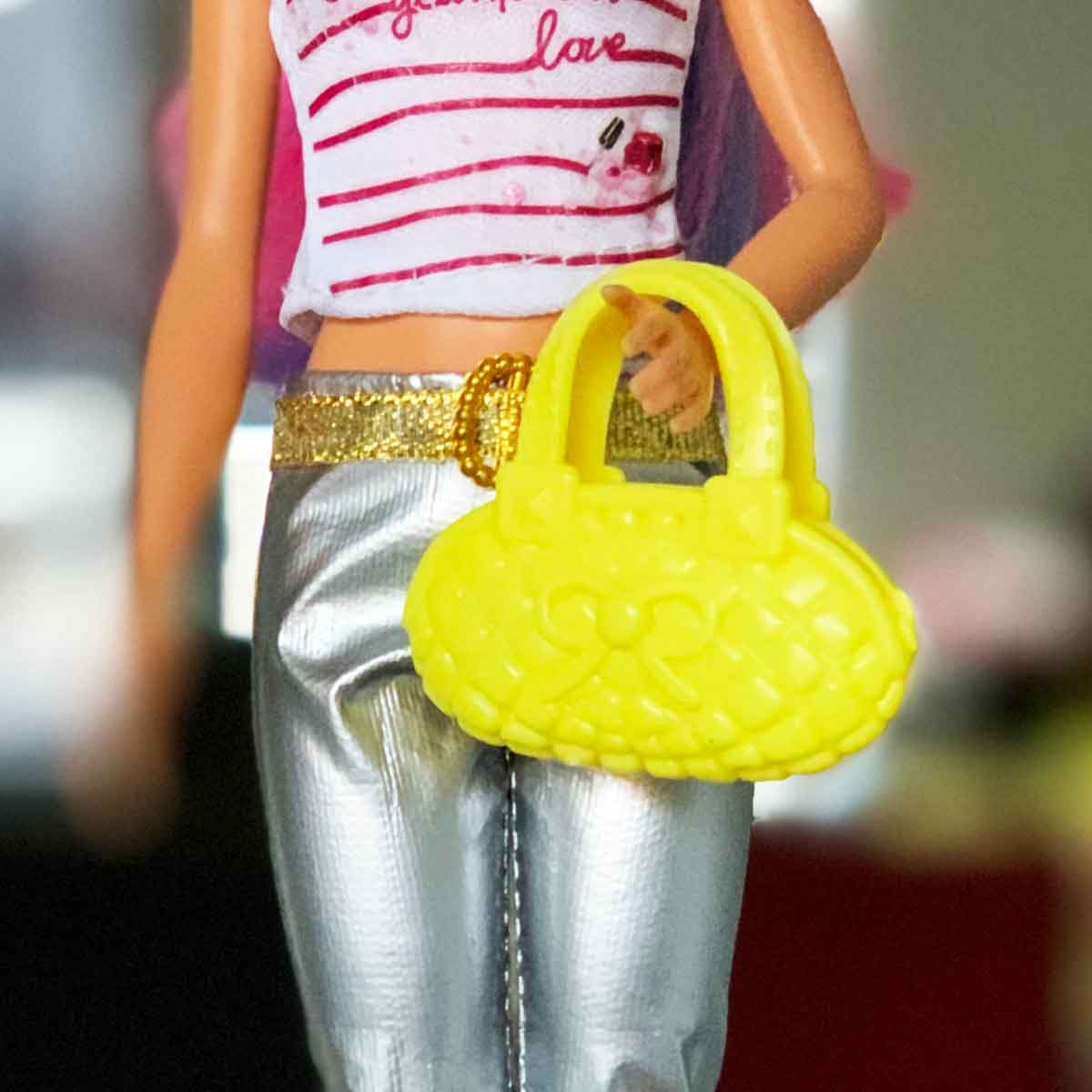 Barbie handtas neon geel met ruitmotief en strik