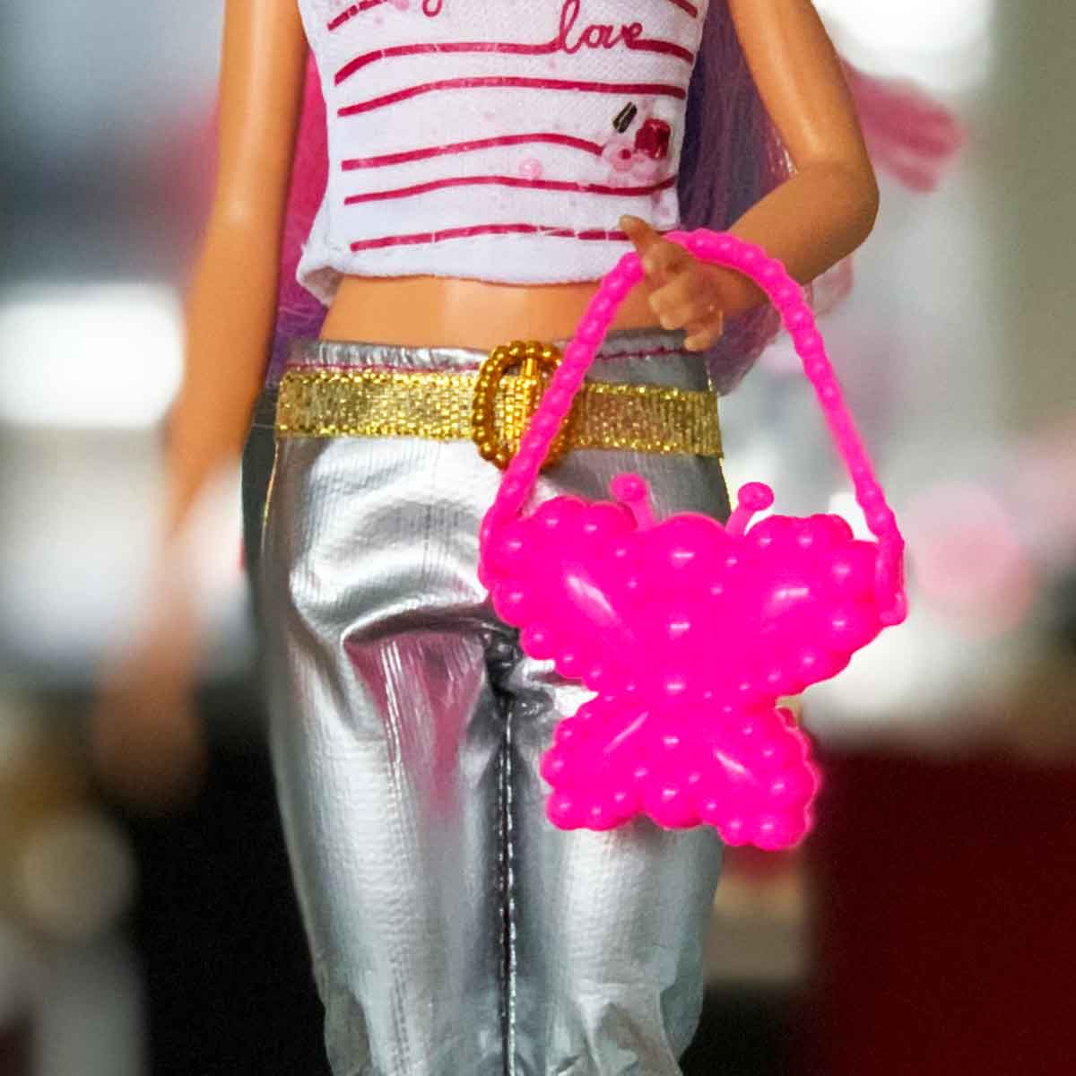 Barbie handtas roze in vlindermotief met kralen en kralen handvat