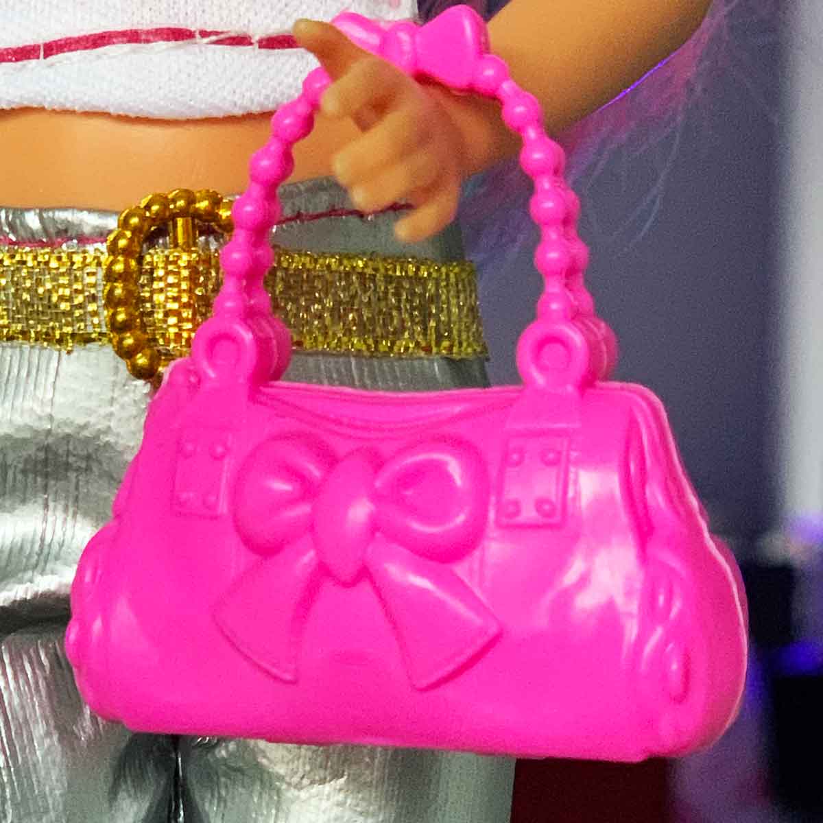 Barbie handtas roze met kralen handvat strik en rits op achterkant