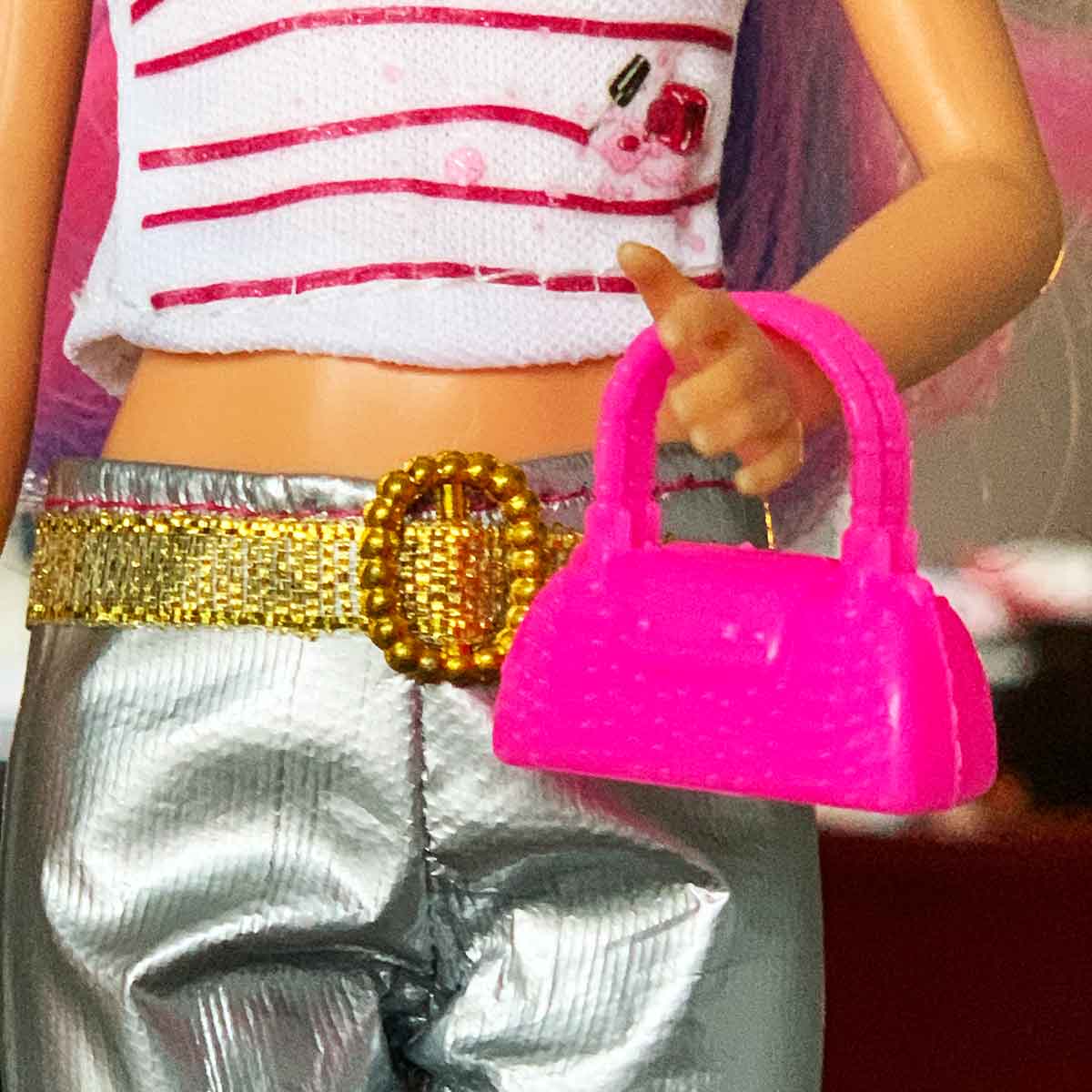 Barbie handtas roze met spikkelmotief ribbels en dubbel handvat