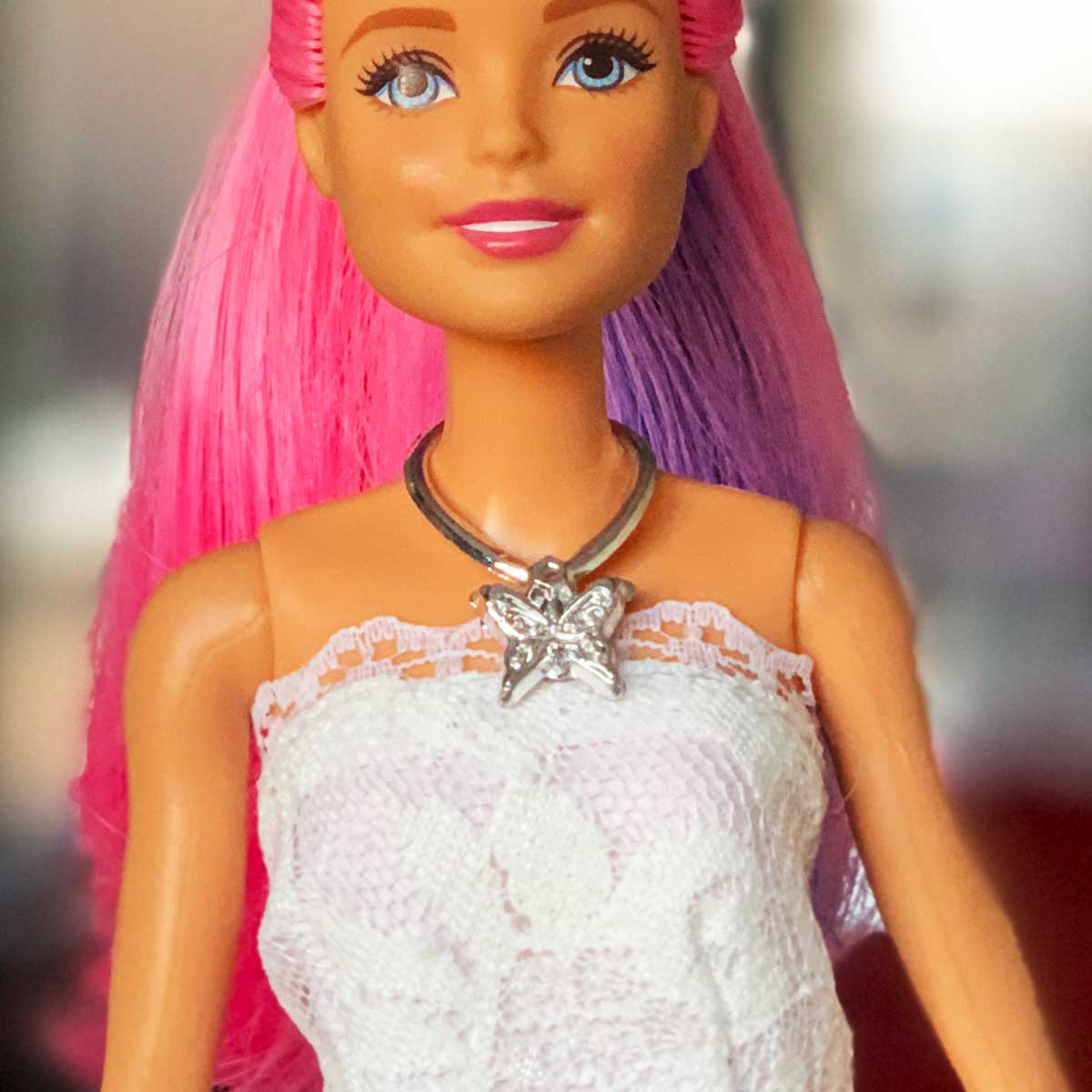 Barbie ketting zilver met diamant en vlinder