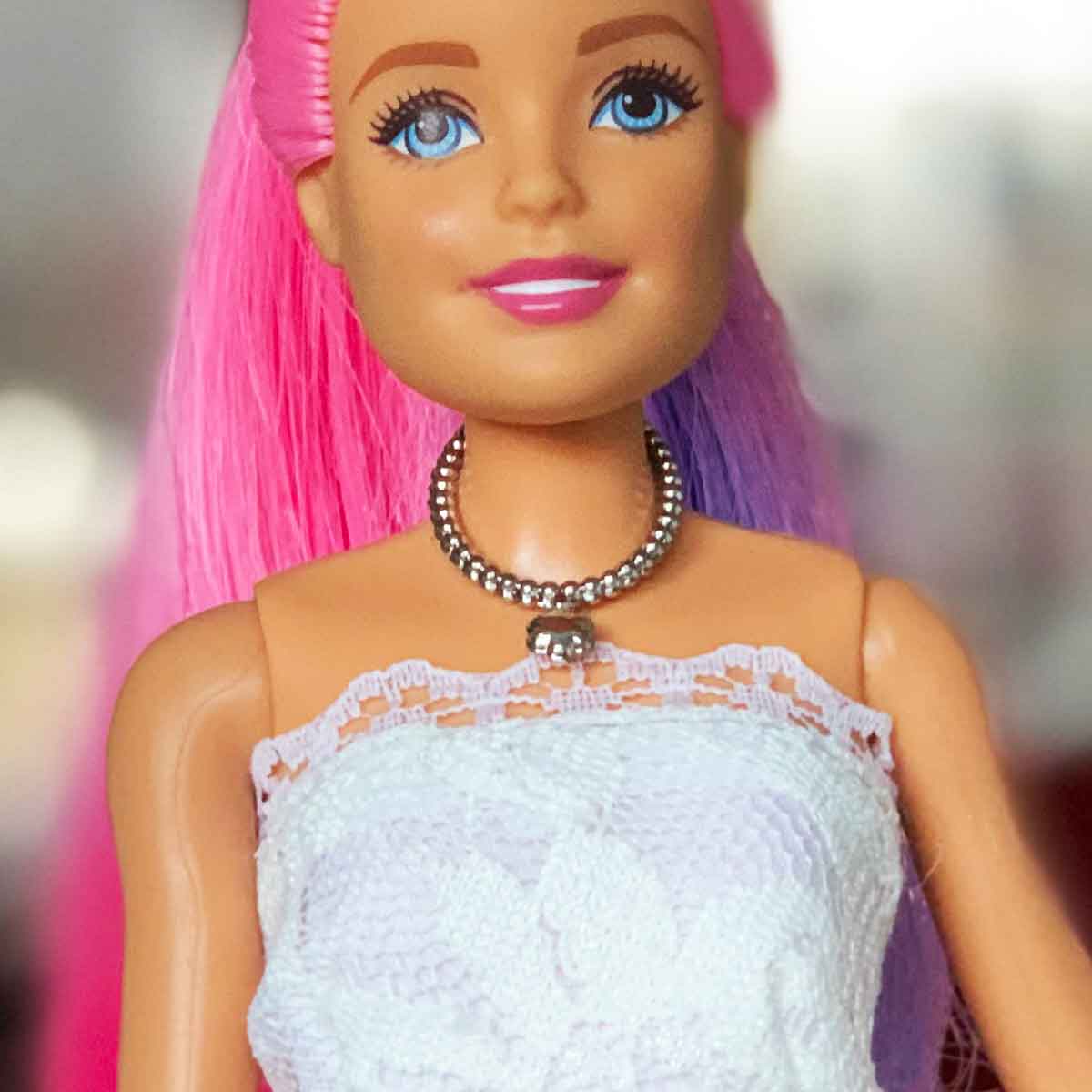 Barbie ketting zilver met kralen en bloem
