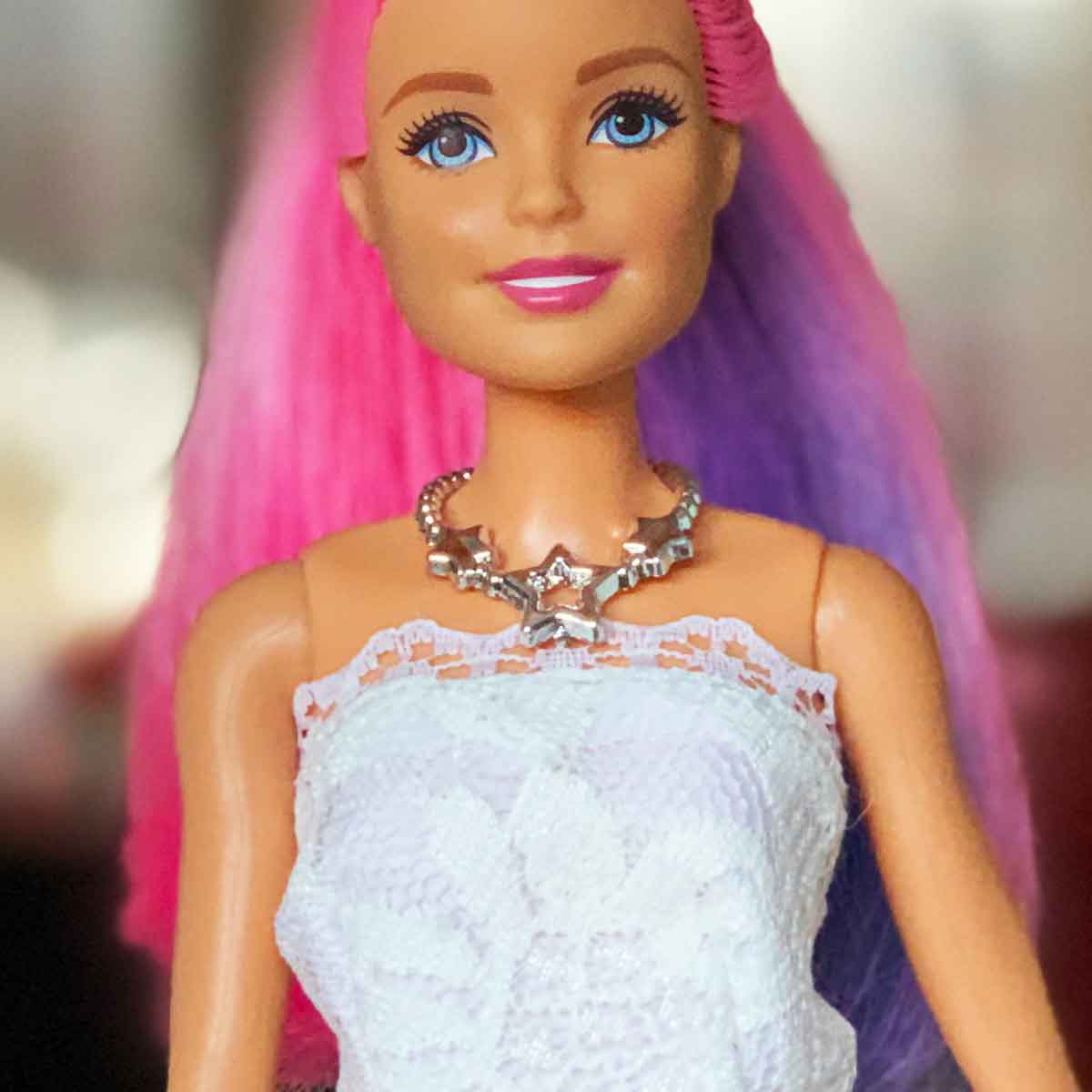 Barbie ketting zilver met kralen en sterren