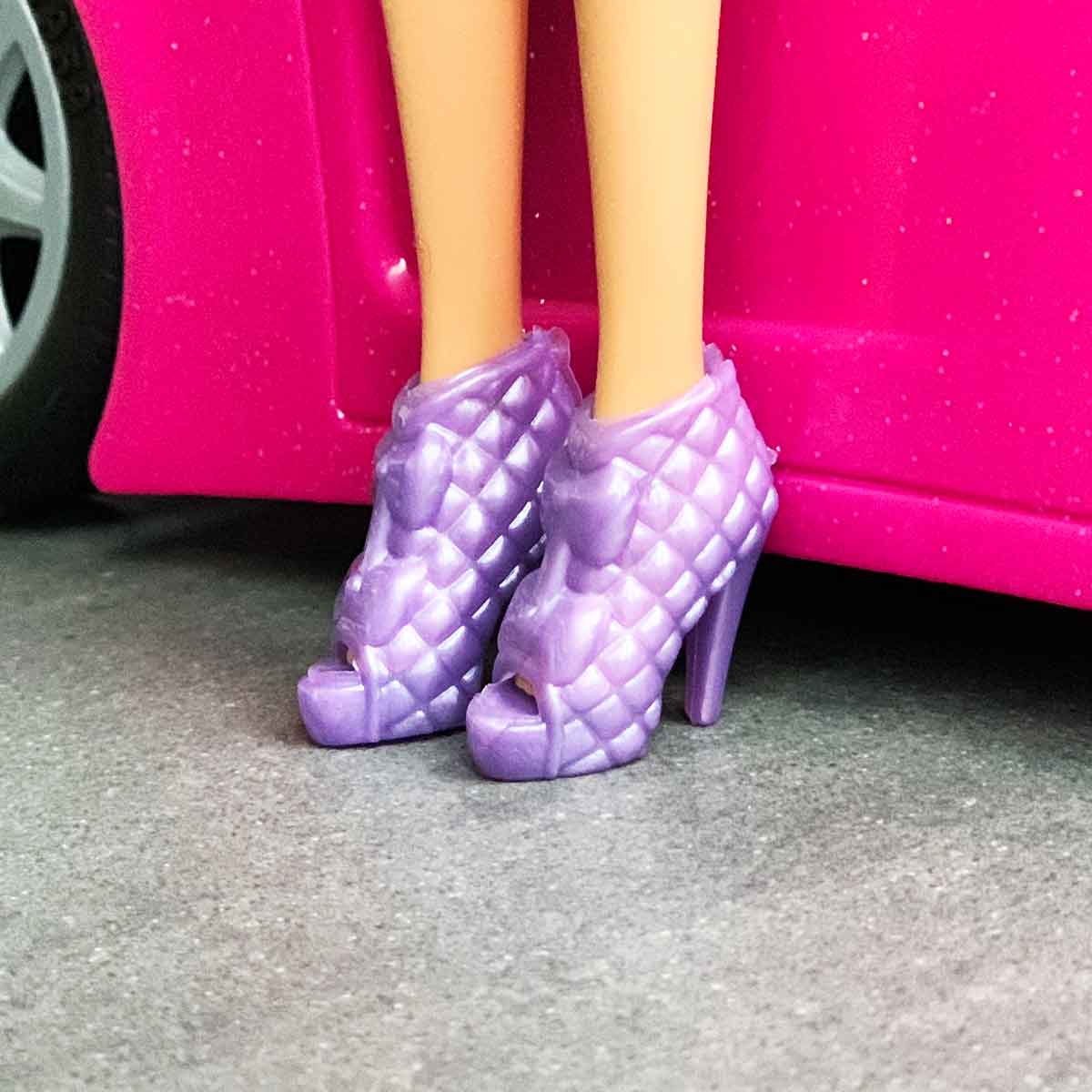 Barbie schoenen lila pumps met blokmotief en dubbele strik