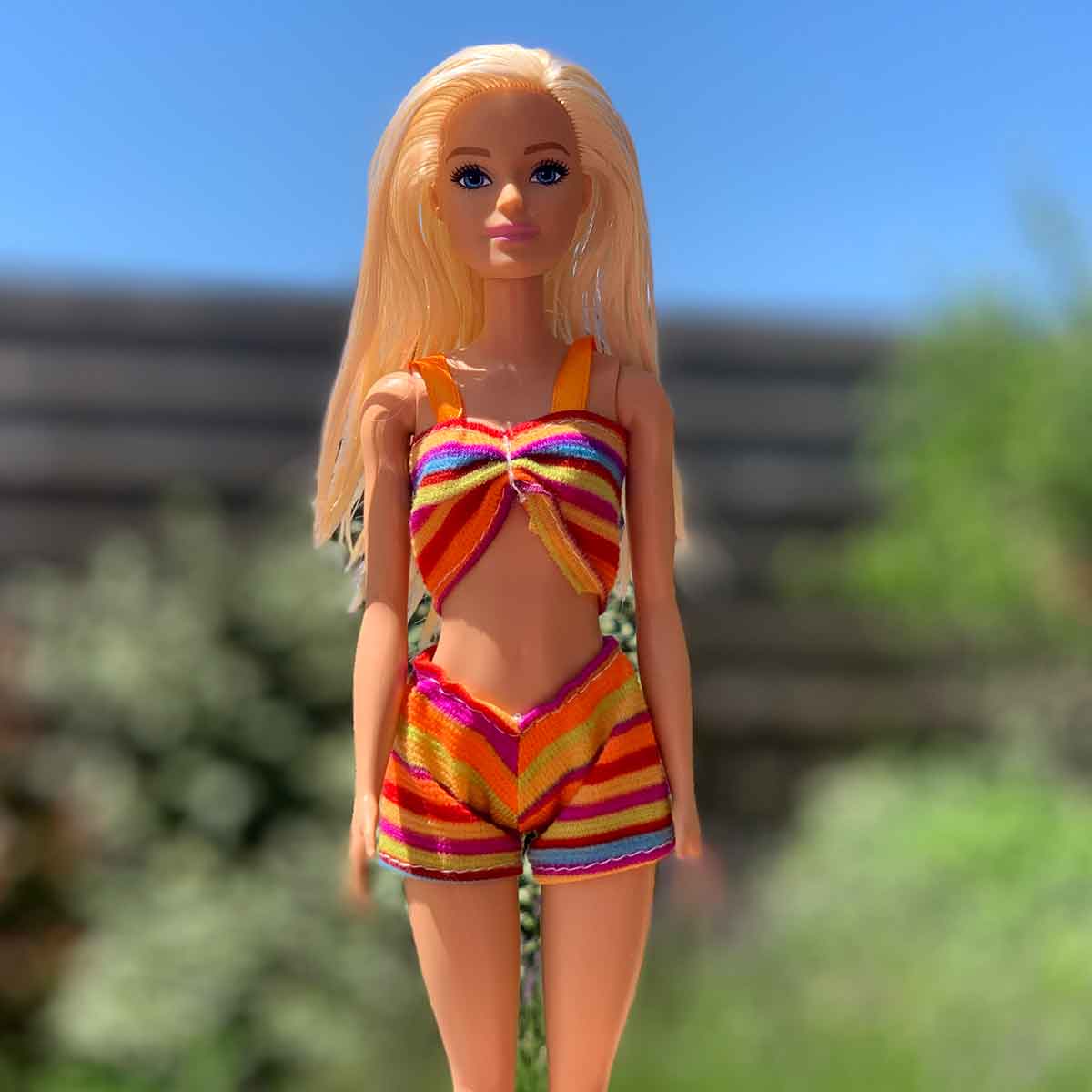 Barbie bikini multicolor gestreept met oranje bandjes