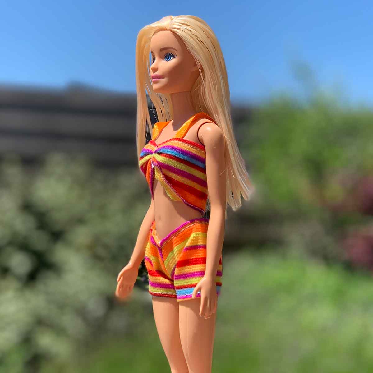 Barbie bikini multicolor gestreept met oranje bandjes