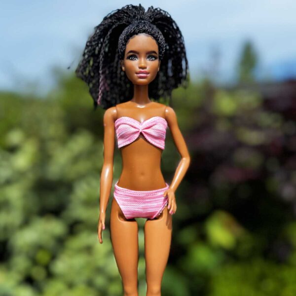 Barbie bikini roze gemeleerd strapless met plooi