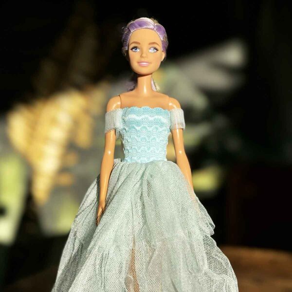 Barbie cocktailjurk mintgroen off shoulder