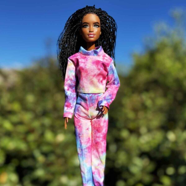 Barbie outfit tie dye fuchsia wit en blauw