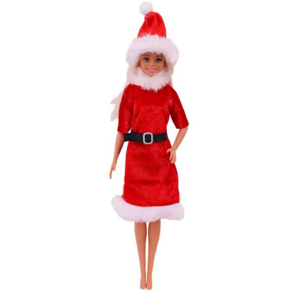 Barbie kerstmanpak jurk rood met zwarte riem en muts